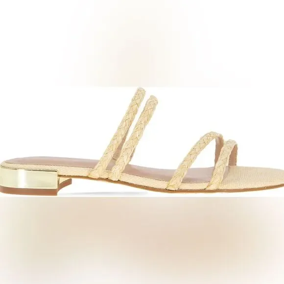 BCBG Generation Women's Sandal Dexti Gold Heel Straw Strappy Boho Resortwear - Picture 4 of 5